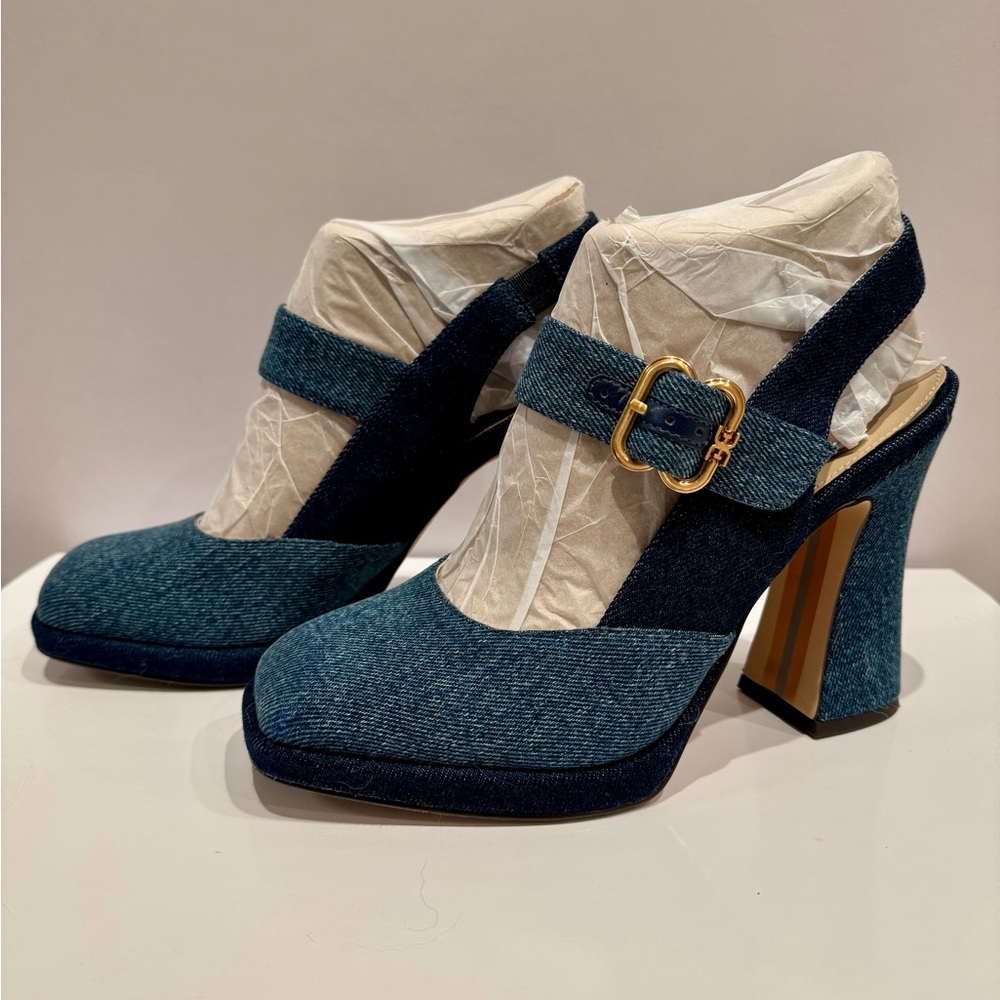 Sam Edelman Jildie Blue Denim Platform Heels (Size 7)